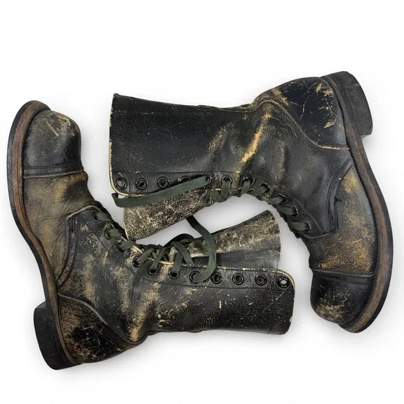 Combat Jump Boots Men Size 10.5-11 VTG 1950s Weathered Black Leather BF Goodrich